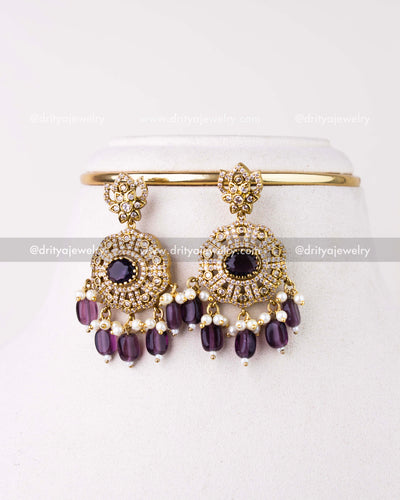 1309-PUL Matching Victorian dangler earrings with purple bead drops