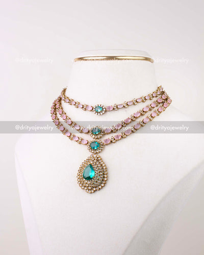 1296-BP layered necklace styled shorter with choker-like first layer