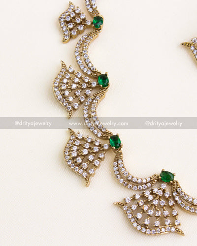 SKU 1179 close-up of Victorian CZ emerald necklace detailing