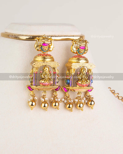SKU 1118 Necklace Set close-up of matching temple-inspired dangler earrings with bead drops