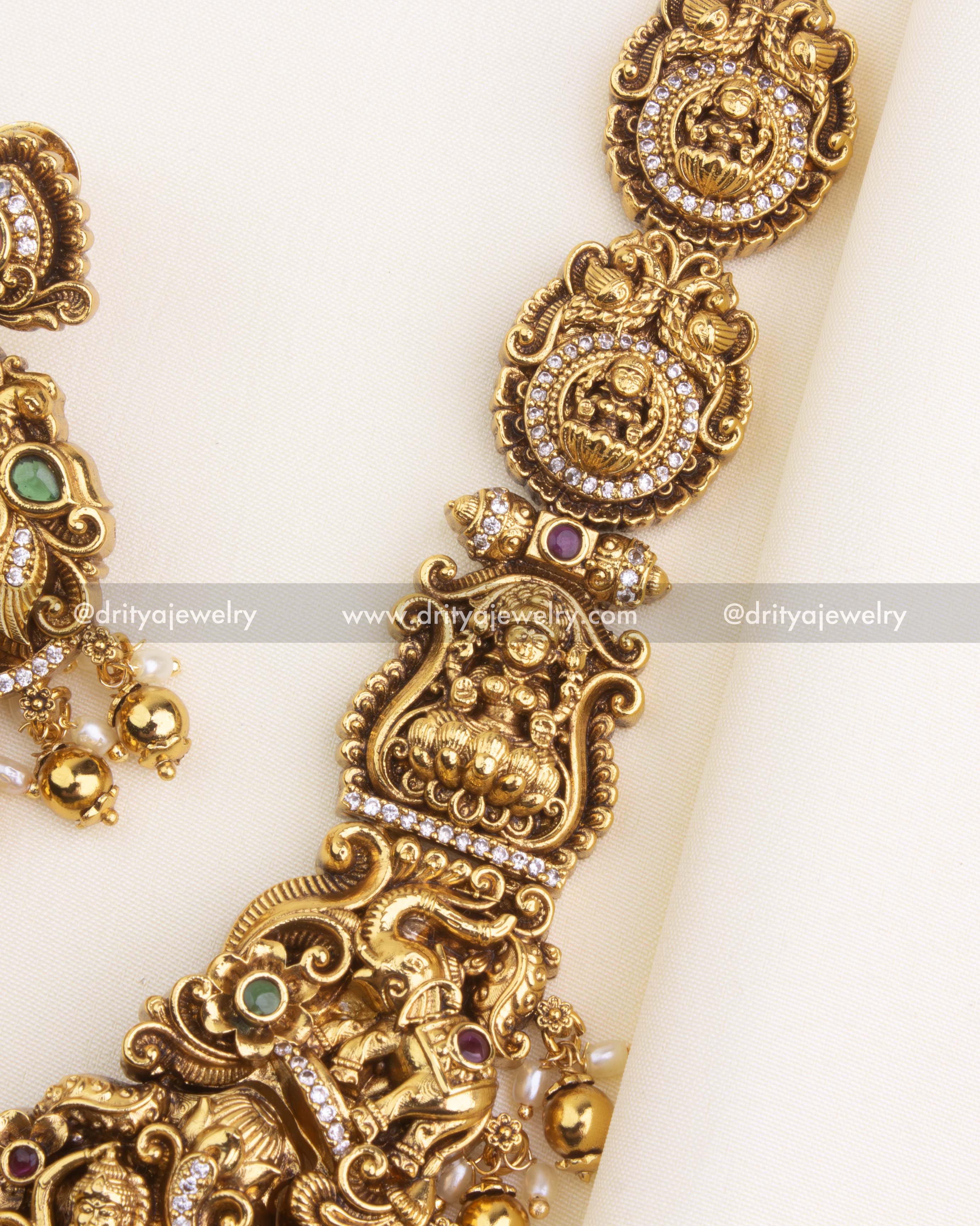 SKU 1167 close-up of necklace side links with deity and stone detailing