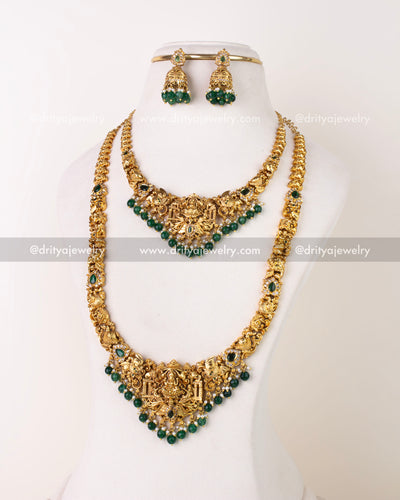 1270-G complete premium temple combo set with short and long necklaces and jhumkas