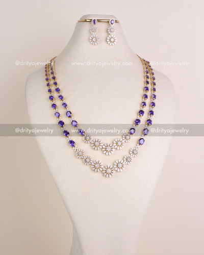 1215-PU full bridal layered necklace set with matching earrings on bust