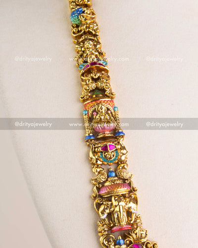 SKU 1118 Necklace Set close-up of long haram strand showing layered deity panels and enamel work