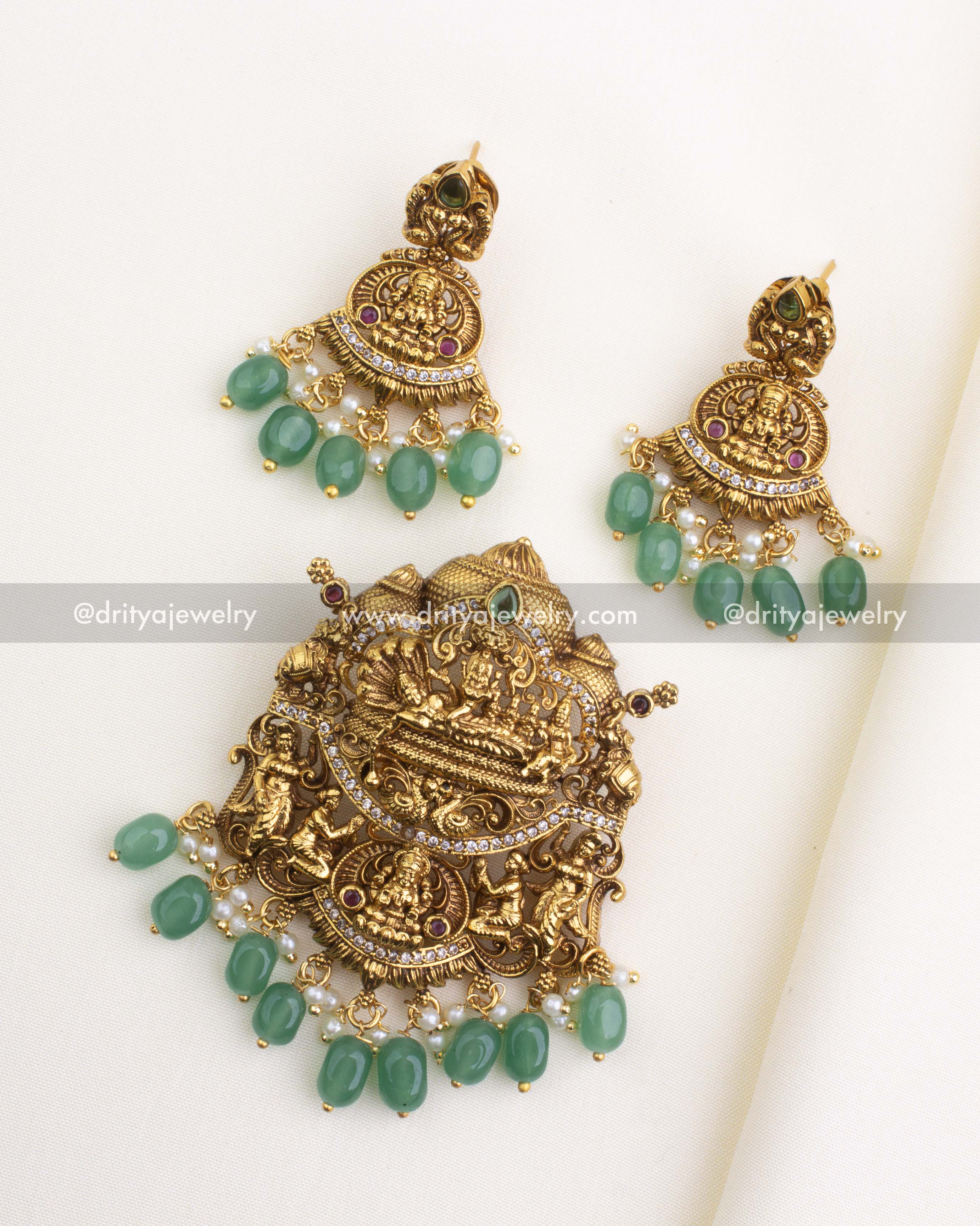 SKU 1165 complete Vishnu temple necklace set with pendant and matching earrings