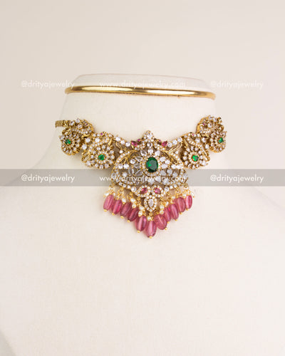 SKU 1150 Necklace Set full front view of Victorian CZ choker on display bust
