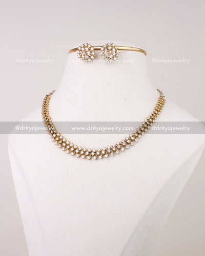 SKU 1304 - Full Victorian CZ short necklace set with earrings front view
