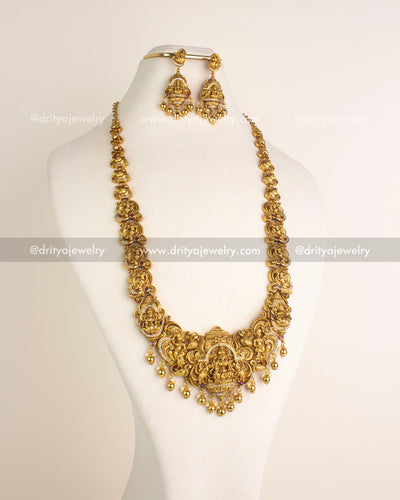1176 Necklace Set angled front view highlighting temple-style pendant and earrings