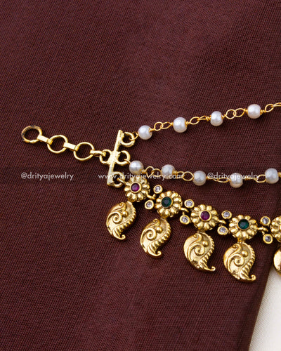 SKU 1294 premium mango champaswaralu close-up of clasp and pearl chain detail