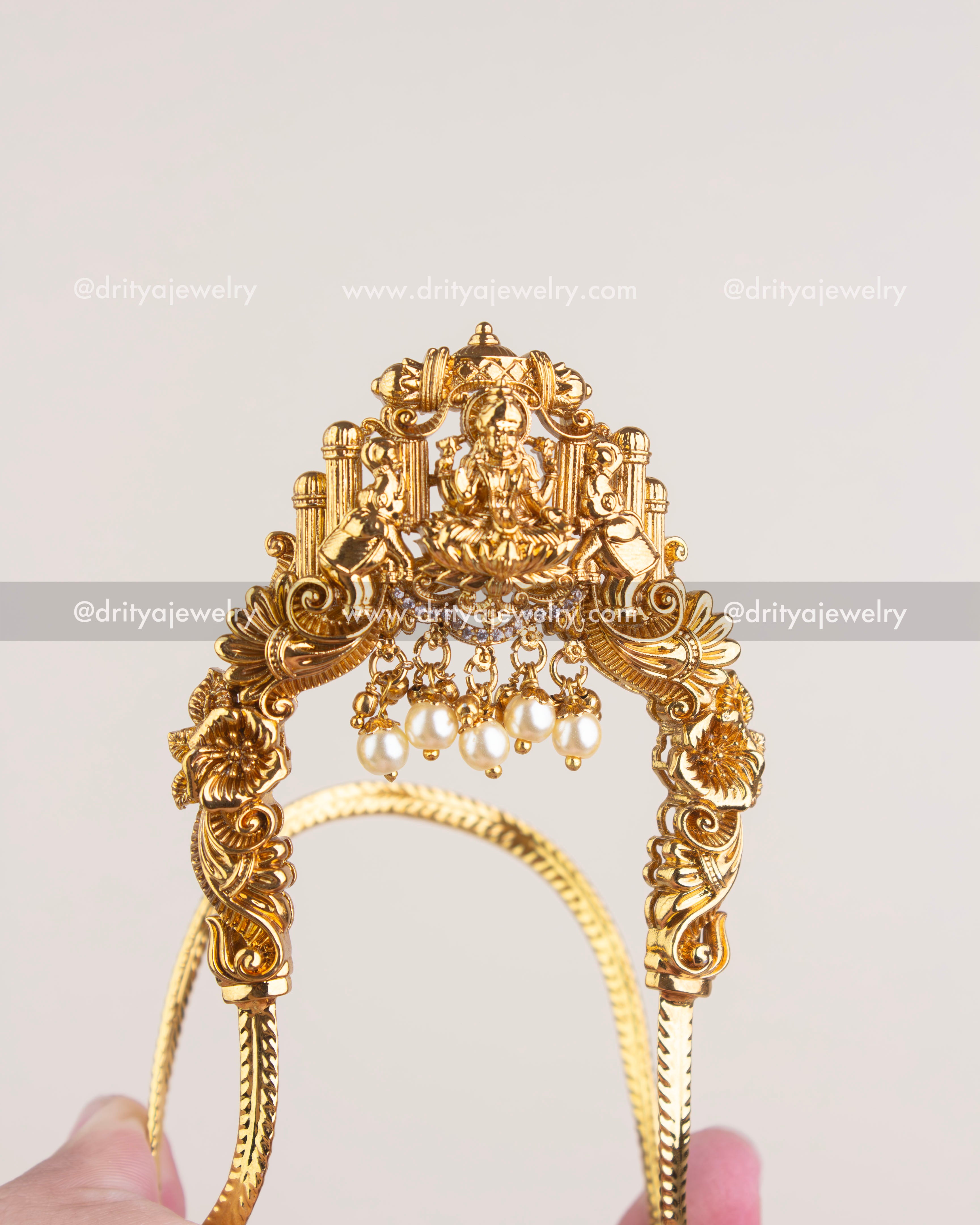 SKU 1254 full front view of kids nakshi temple vanki with god idol and pearls