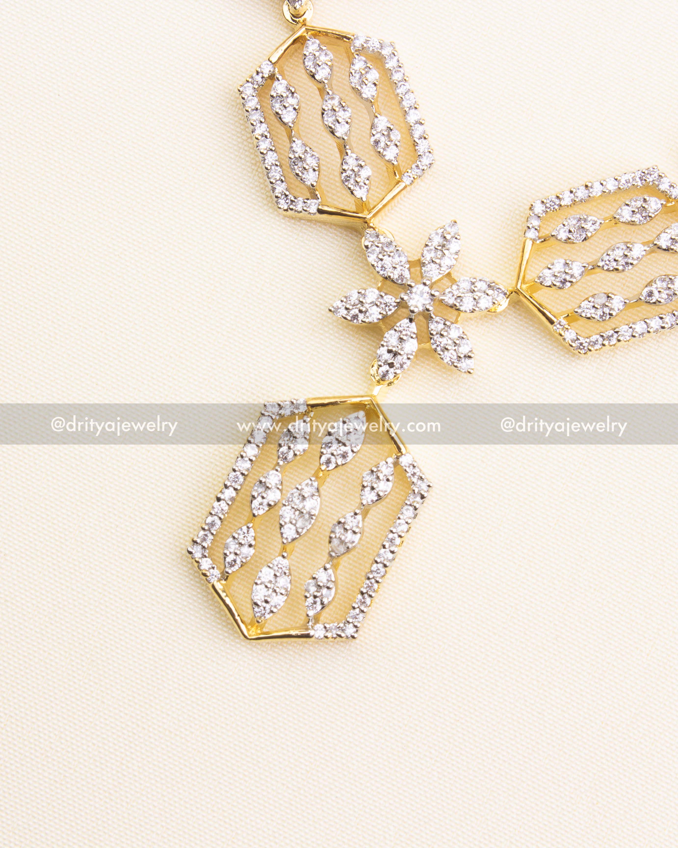 SKU 1183 zoomed view of hexagon CZ pendant elements on necklace