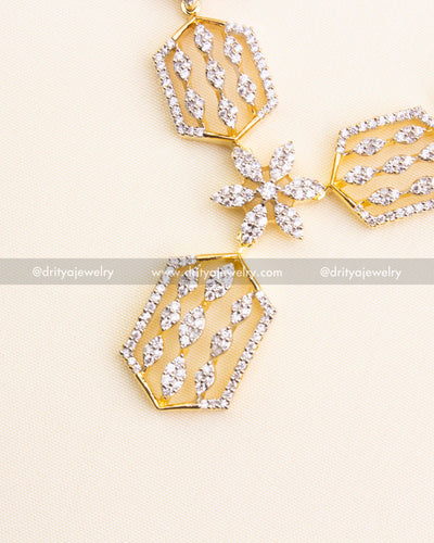 SKU 1183 zoomed view of hexagon CZ pendant elements on necklace