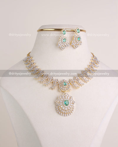 1232-RE necklace set on bust stand showing detachable pendant styling option