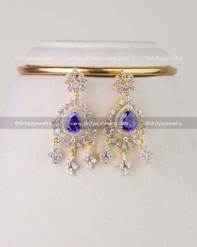 1278-PU matching purple stone CZ dangler earrings close-up view