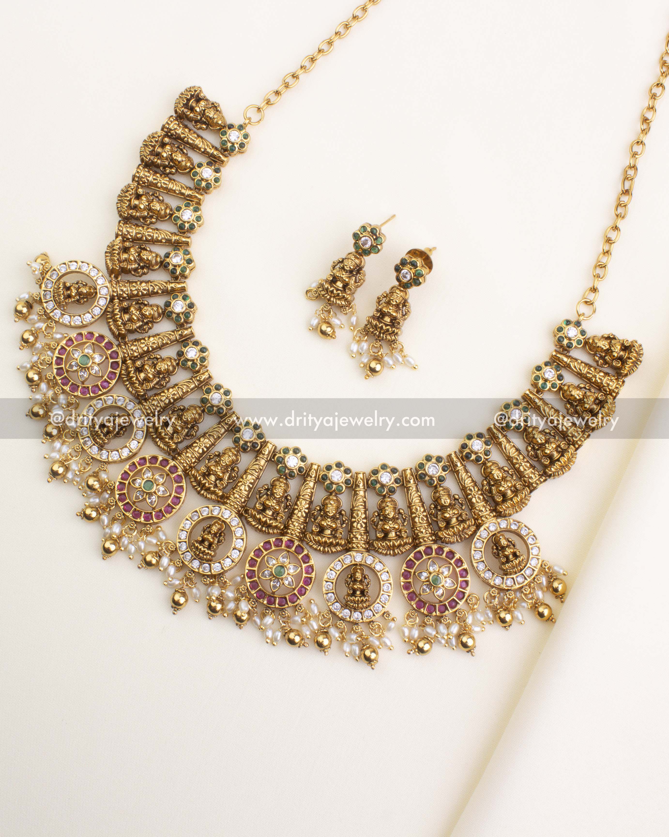 1194 - Full temple god idol butta mala necklace set with matching earrings