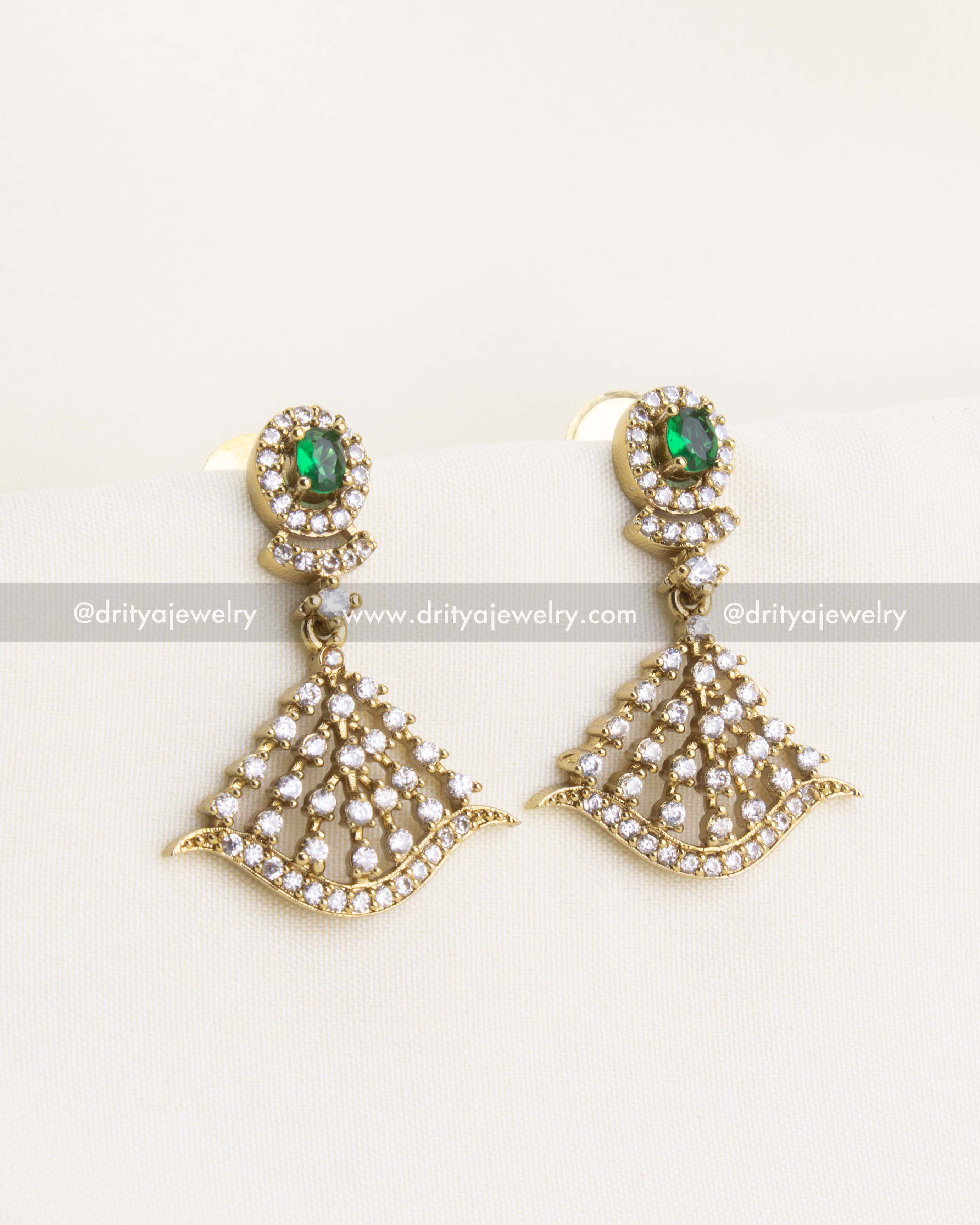 SKU 1179 Victorian CZ emerald drop earrings front view