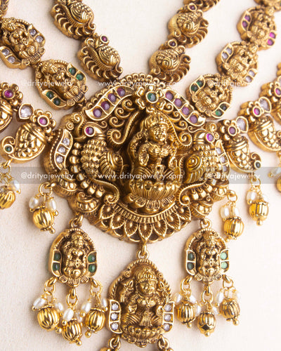 SKU 1162 Necklace Set close-up of central god idol pendant with layered drops