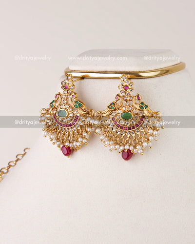 1261-R premium ruby and pearl dangler earrings close-up view