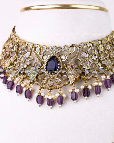 1309-PUCN detailed front close-up of purple centre stone Victorian choker