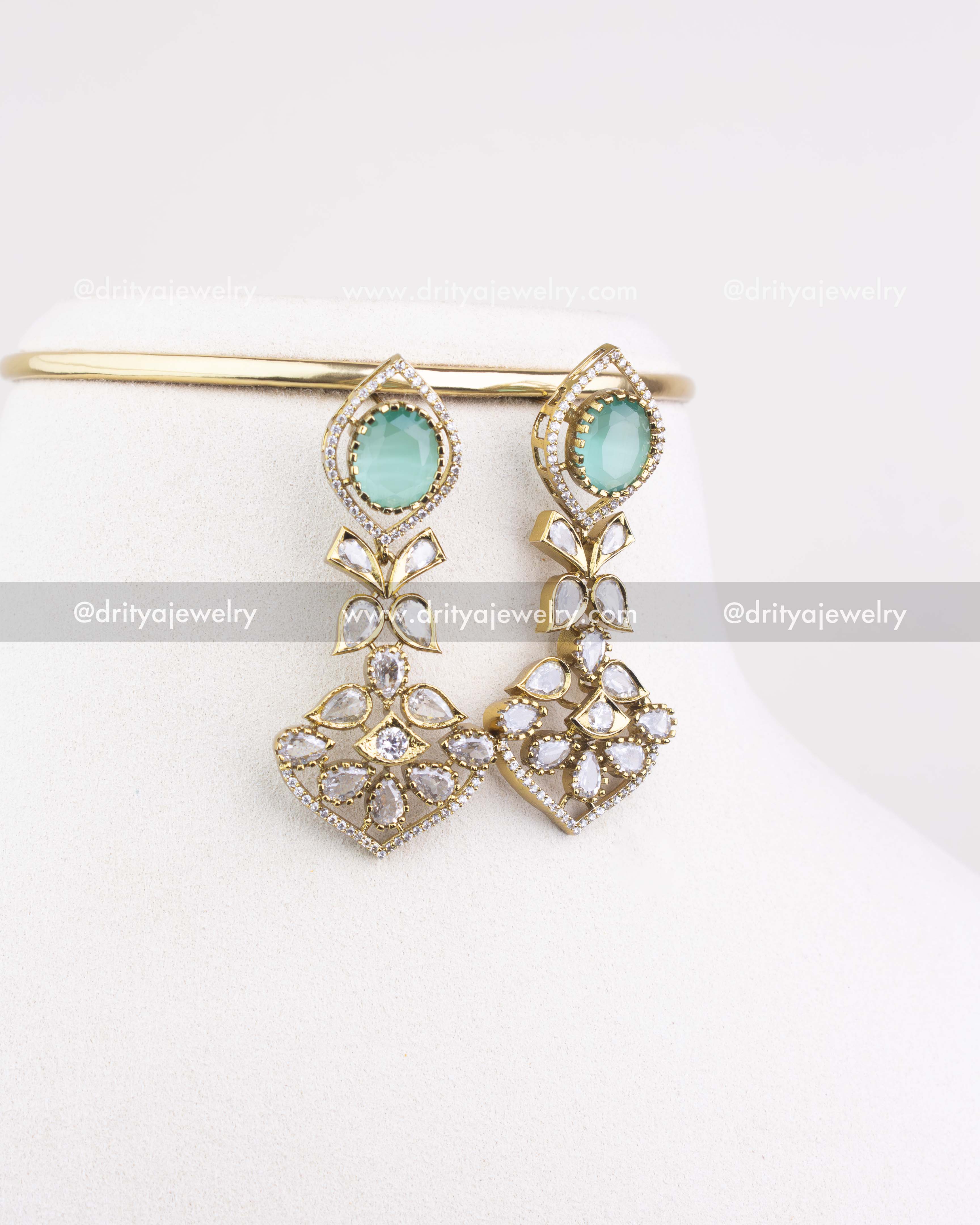 1236-MG matching mint stone Victorian dangler earrings close view