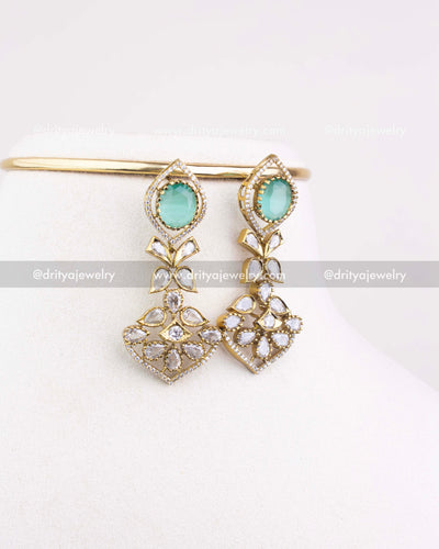 1236-MG matching mint stone Victorian dangler earrings close view