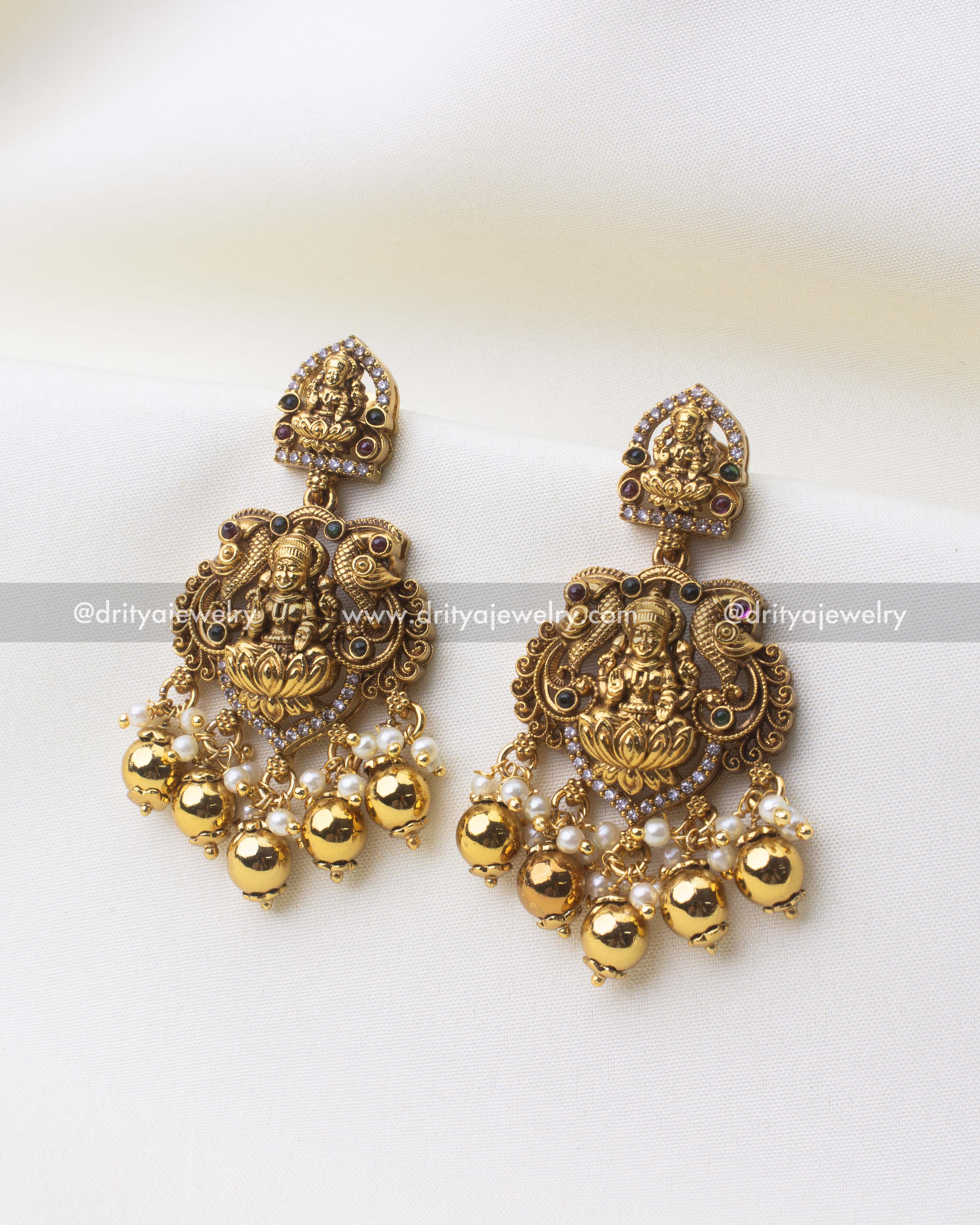 1249-GO temple god idol dangler earrings front view