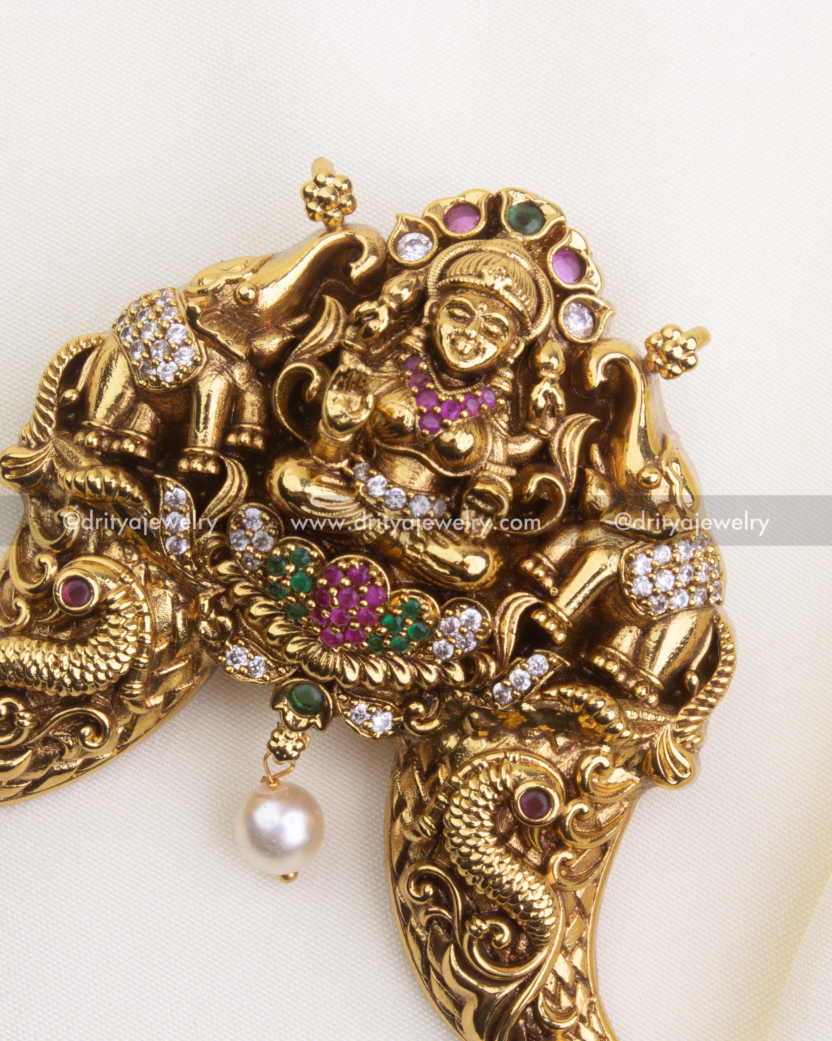 SKU 1177 close-up of Asta Lakshmi god idol and nakshi detailing on pendant