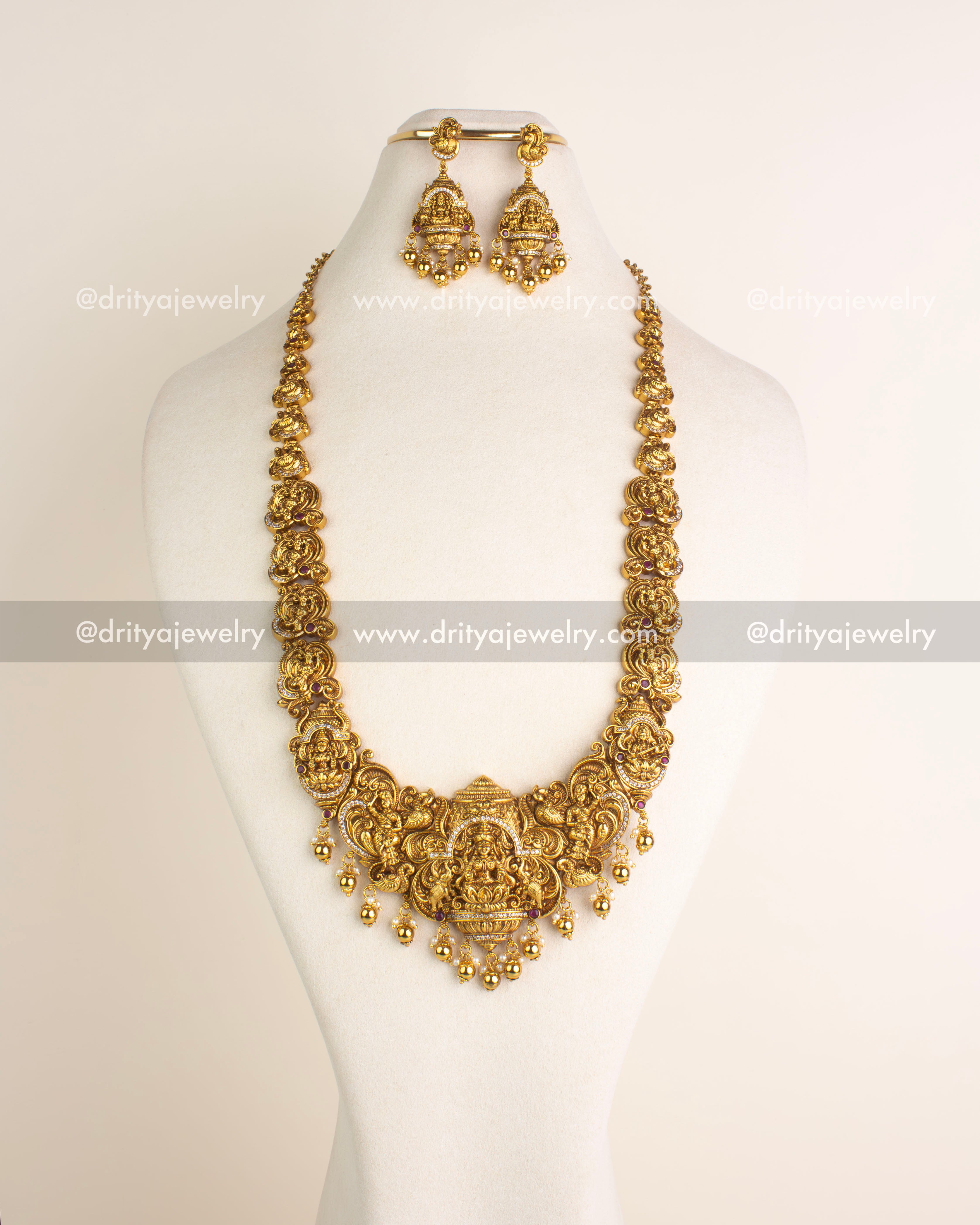 1176 Necklace Set front view showcasing full god idol long necklace with matching earrings on bust