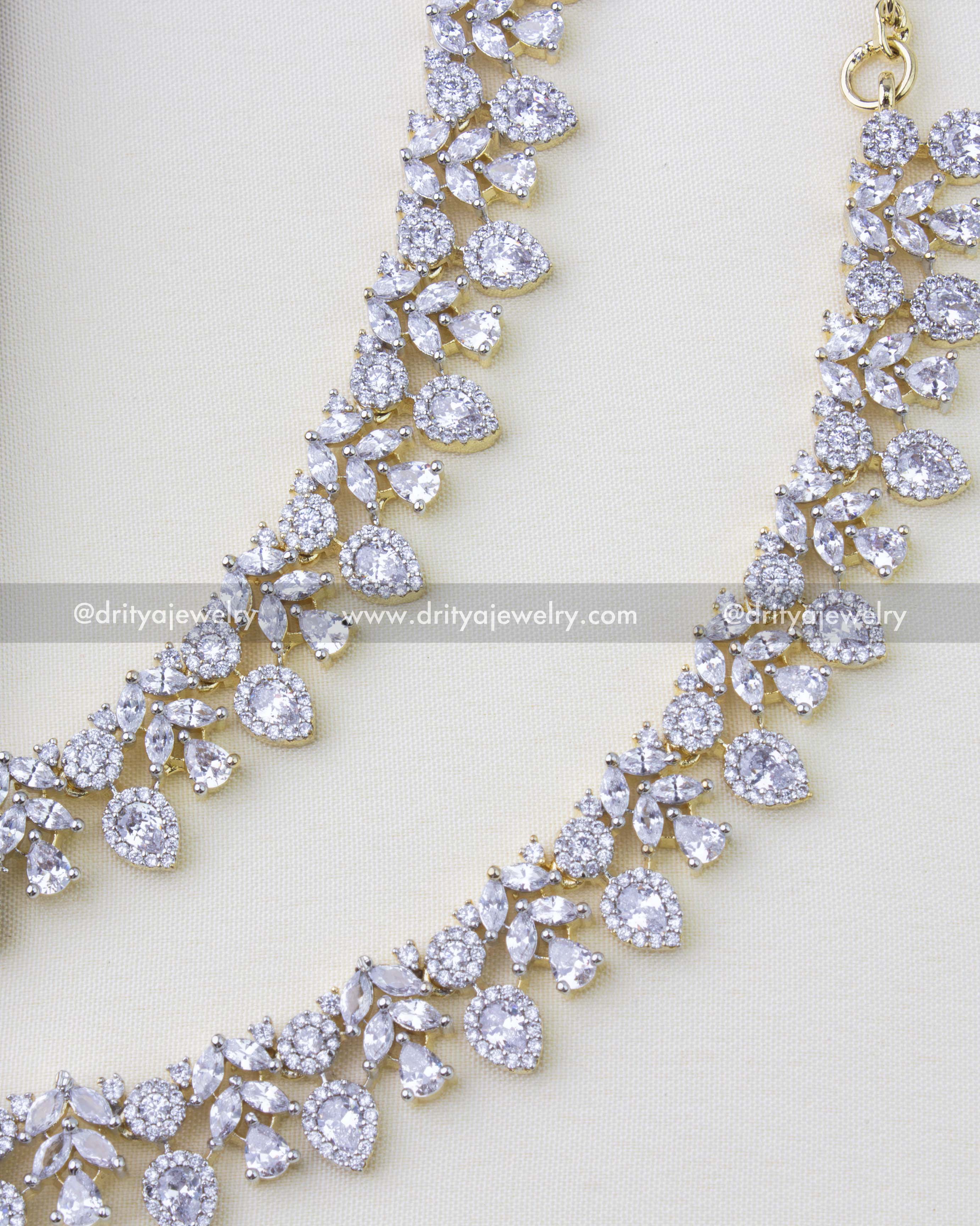 1273-G premium diamond replica floral anklets close-up front view