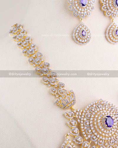 1229-PU Necklace Set side view showing stone-studded chain detail