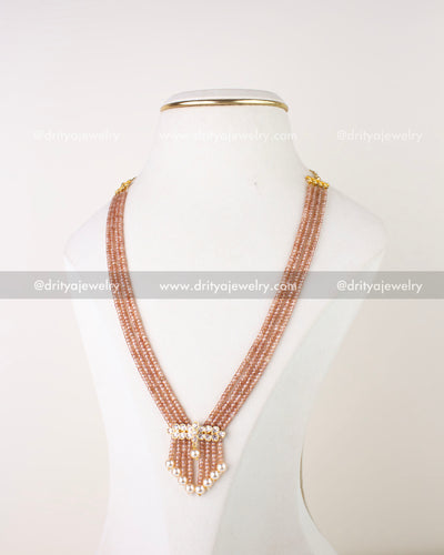 1281 - Full front view of multi-layer CZ bead mala necklace on display bust