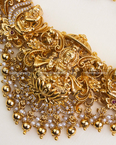 SKU 1121 Necklace Set - Detailed front view of central god idol pendant with layered drops