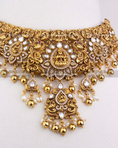 SKU 1251 detailed view of central god idol motif and hanging drops on choker