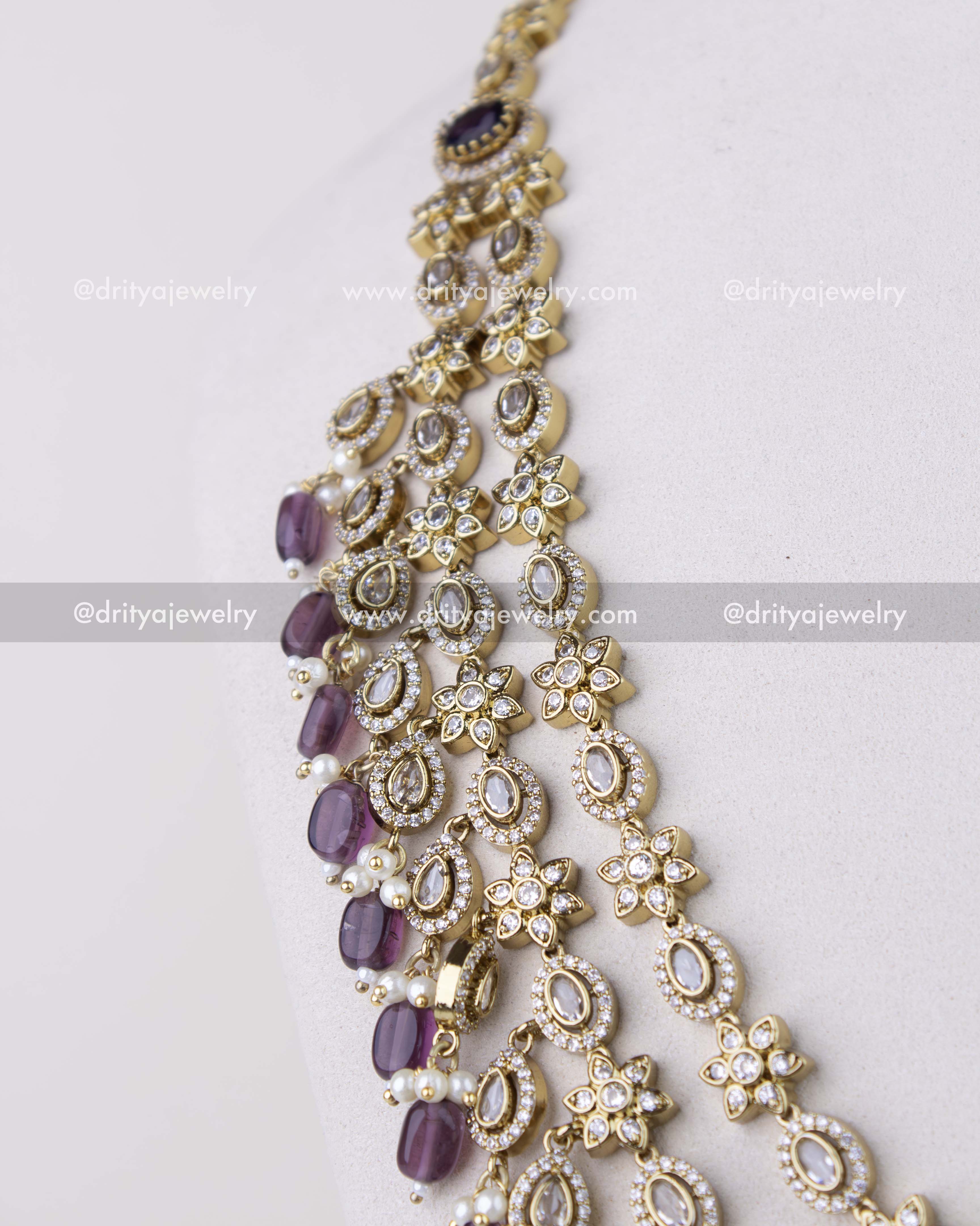 1309-PUL Premium Victorian layered purple stone necklace side view
