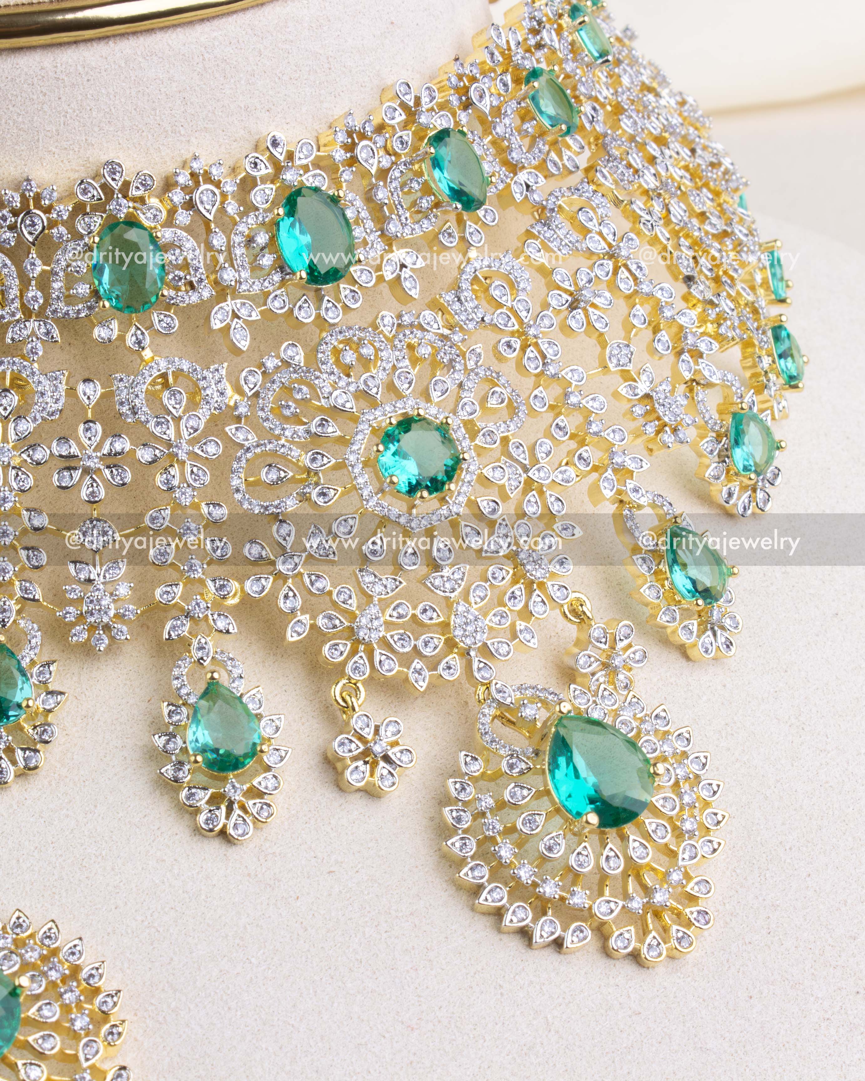1226-G Detailed view of emerald drops and CZ work on choker