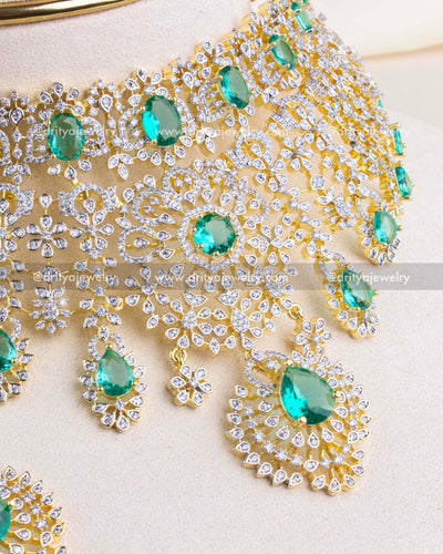 1226-G Detailed view of emerald drops and CZ work on choker