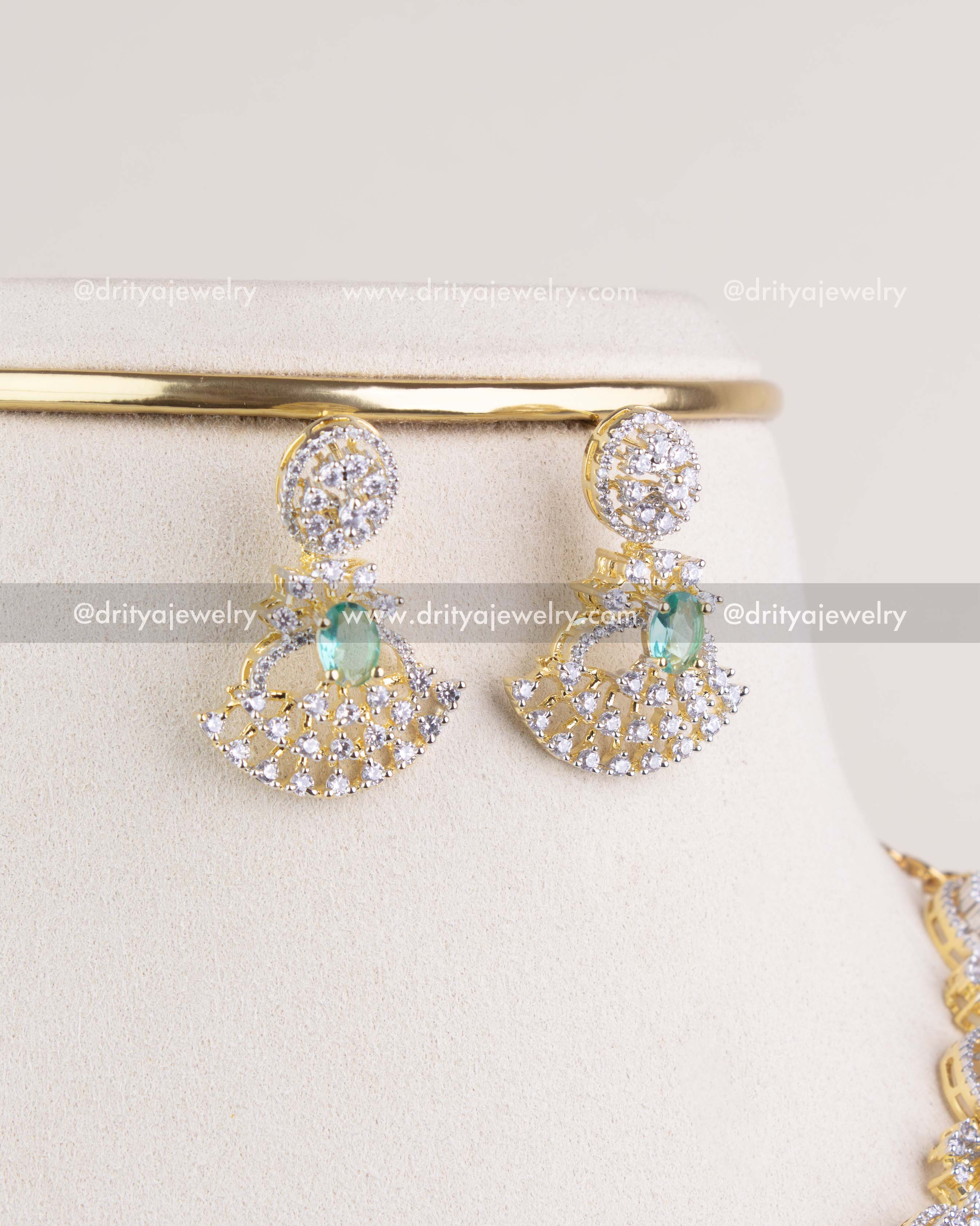 1211-RE premium CZ and emerald replica earrings close-up view