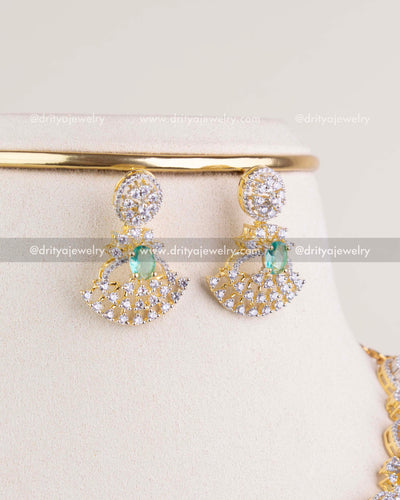 1211-RE premium CZ and emerald replica earrings close-up view