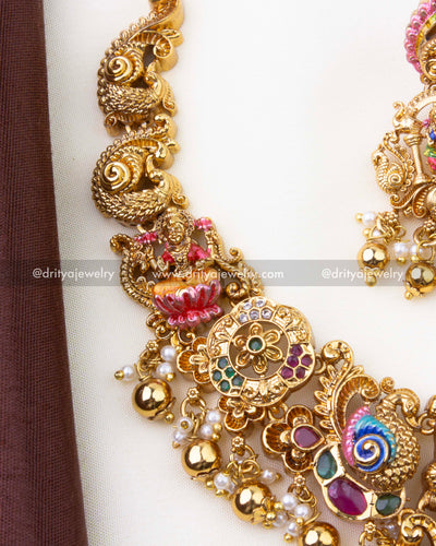 SKU 1280 side section of short temple necklace with nakshi links and bead drops