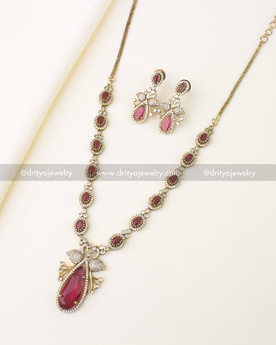 1166-R complete Victorian red stone necklace set with earrings