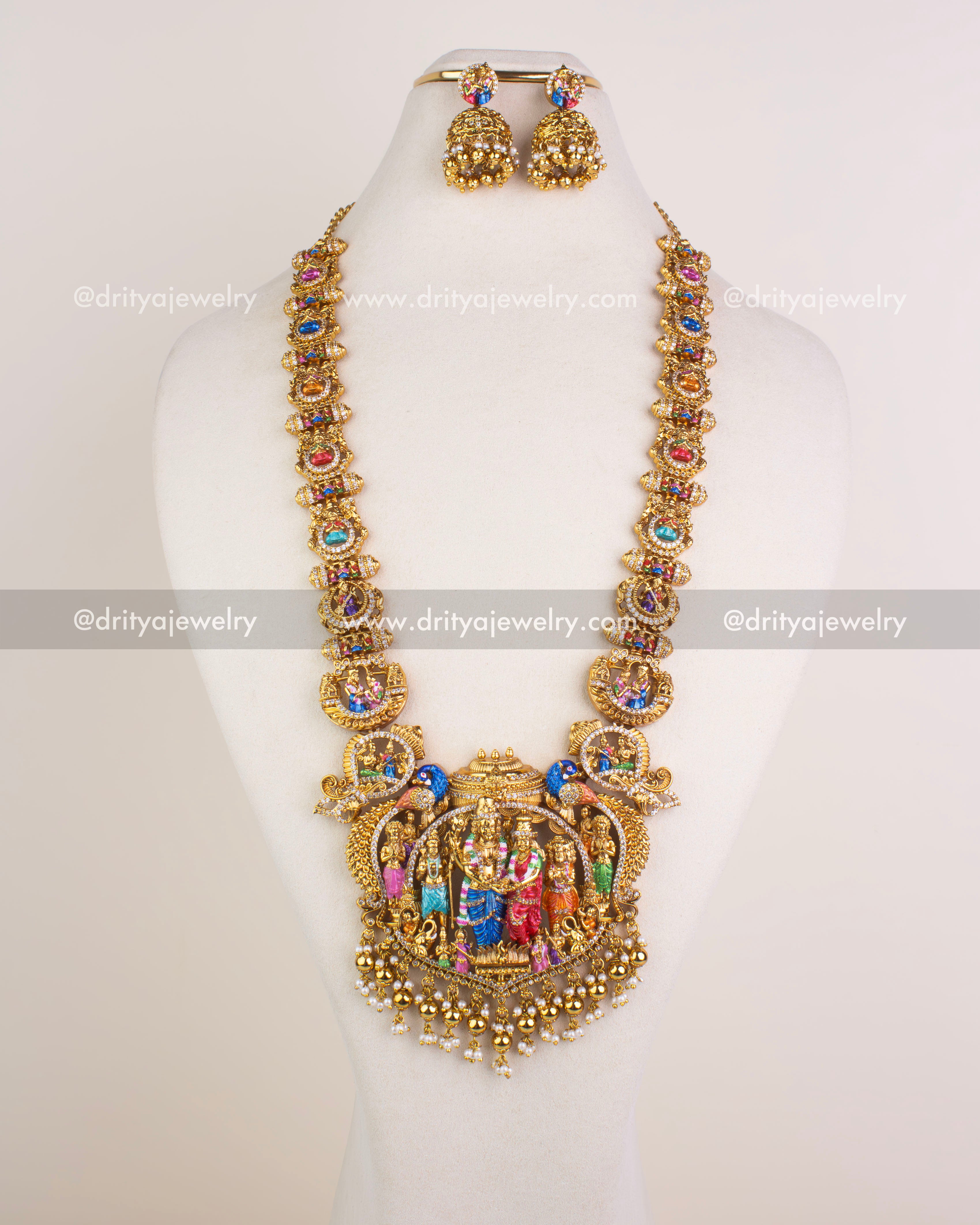 SKU 1246 - Full front view of Srinivasa Kalyanam long necklace set on bust