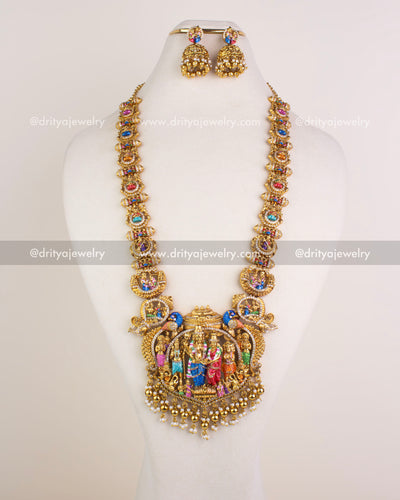 SKU 1246 - Full front view of Srinivasa Kalyanam long necklace set on bust