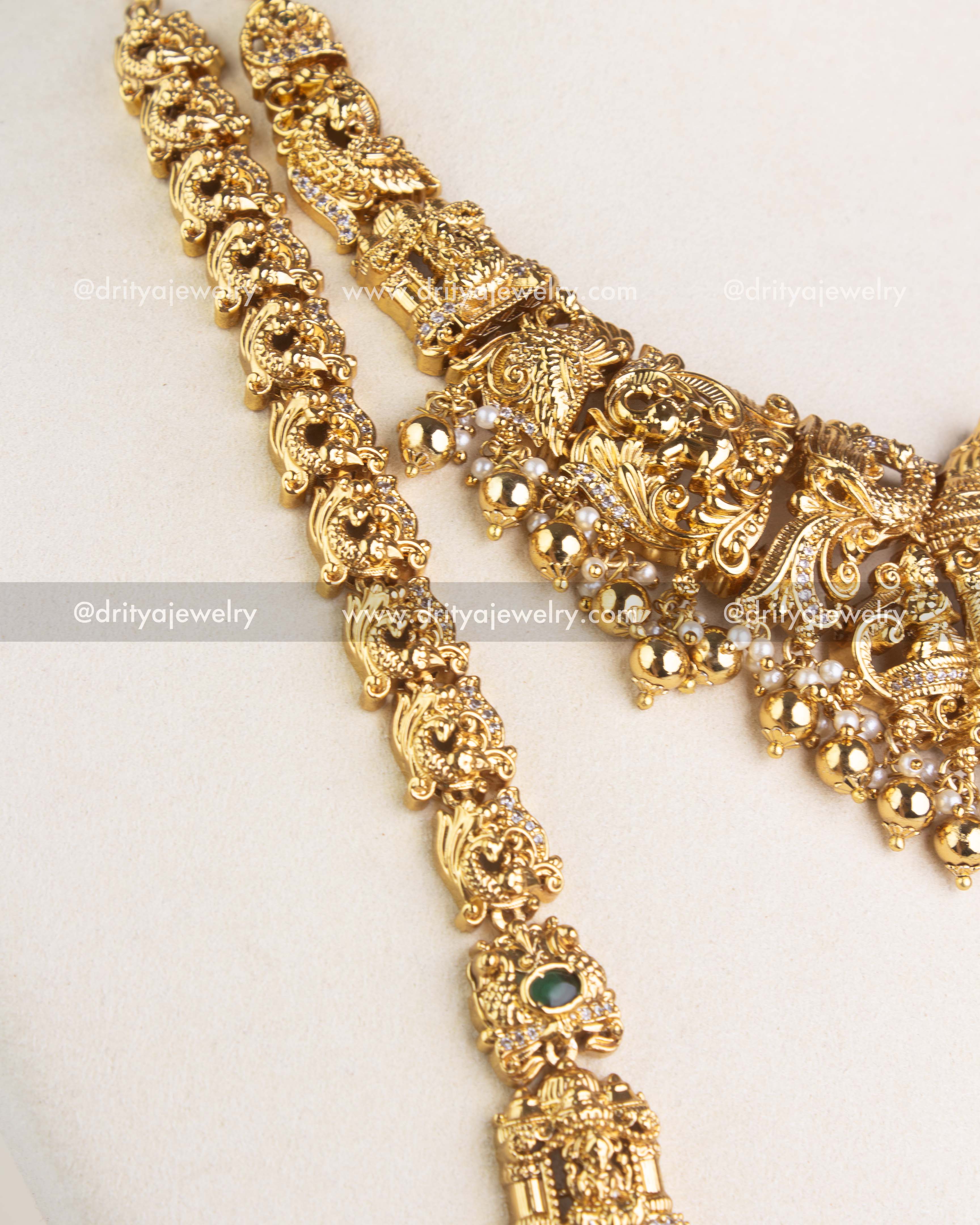 SKU 1124 - Necklace Set - Side view of ornate necklace links with stone accents and temple motifs.