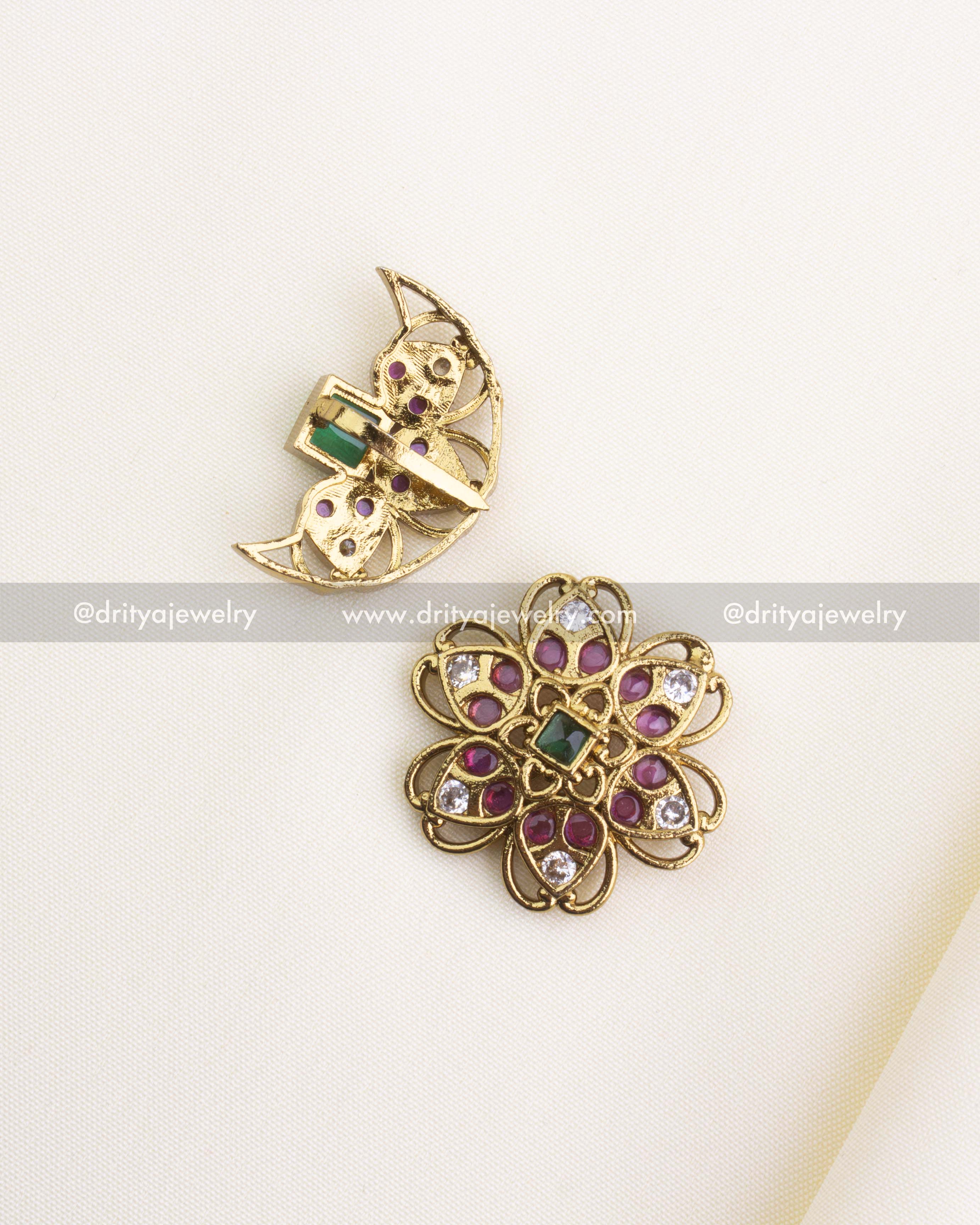 SKU 1149 - Earrings - Back and front view of kids CZ sun and moon studs
