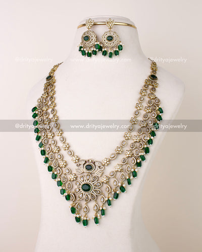 1309-GL full Victorian layered long necklace set with matching earrings