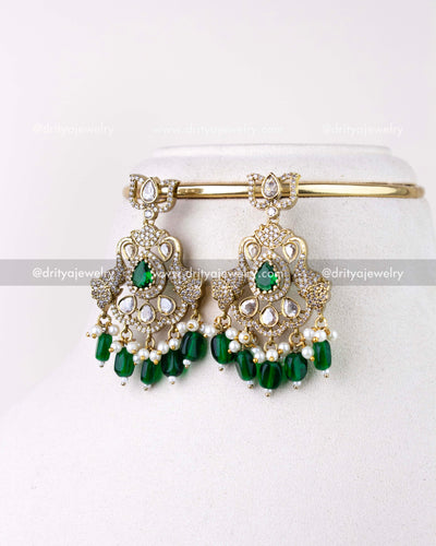 1309-GCN matching emerald green Victorian dangler earrings with bead drops