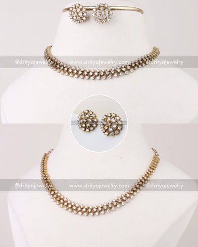 SKU 1304 - Victorian CZ short necklace set with matching studs displayed on bust front view