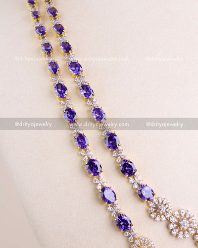 1215-PU side view of layered purple oval stones and CZ links