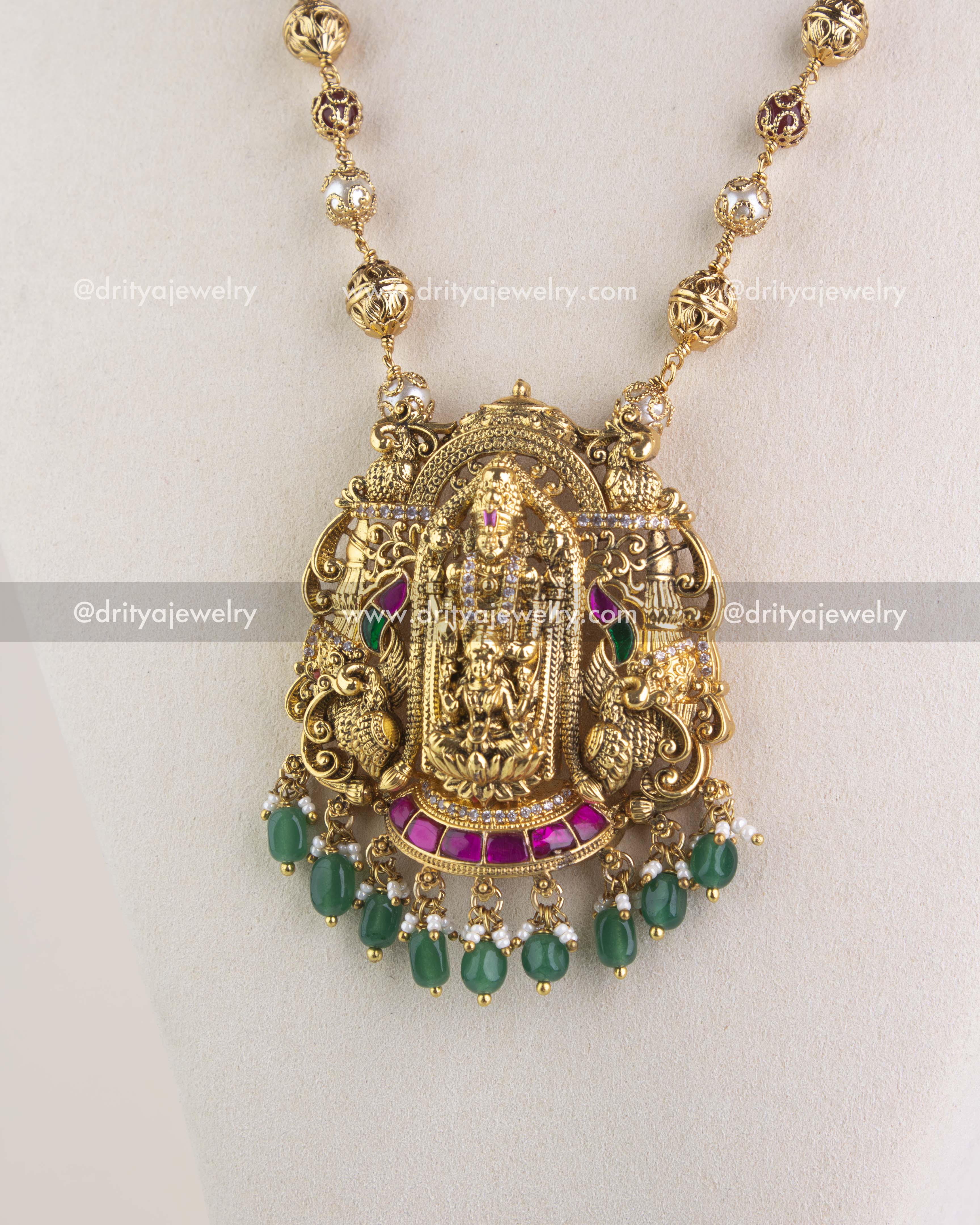 1123-N front view of premium temple necklace pendant on mannequin