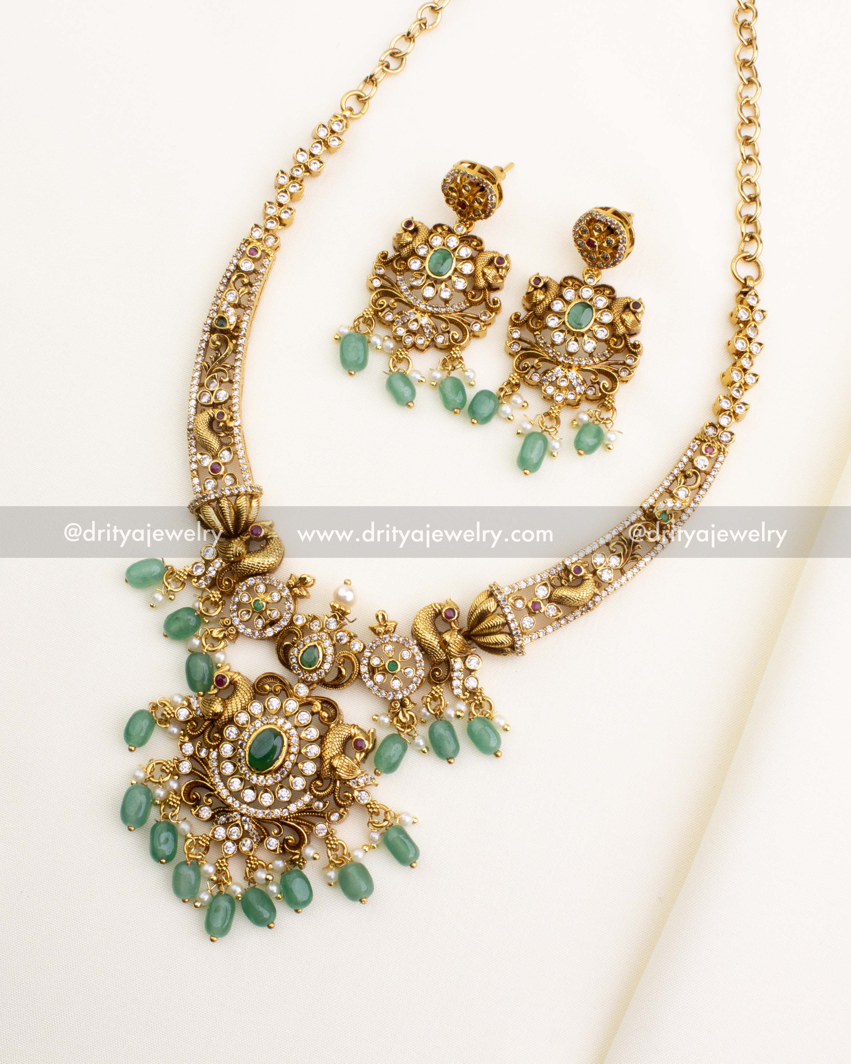 SKU 1192 antique gold short idol motif necklace set with earrings
